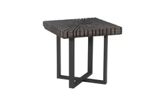 Chainsaw Side Table, Burnt Black, Black Iron Cross Base