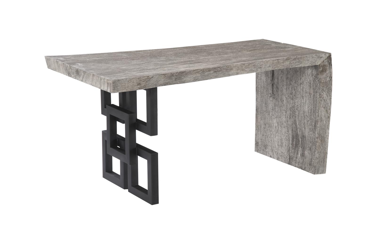 Waterfall Desk, Gray Stone, Satin Black Overlap Leg