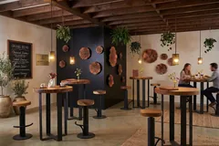 Concrete Bar Table, Chamcha Wood Top