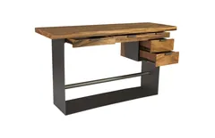 Iron Frame Standing Desk with Drawers, Natural, Bar Height