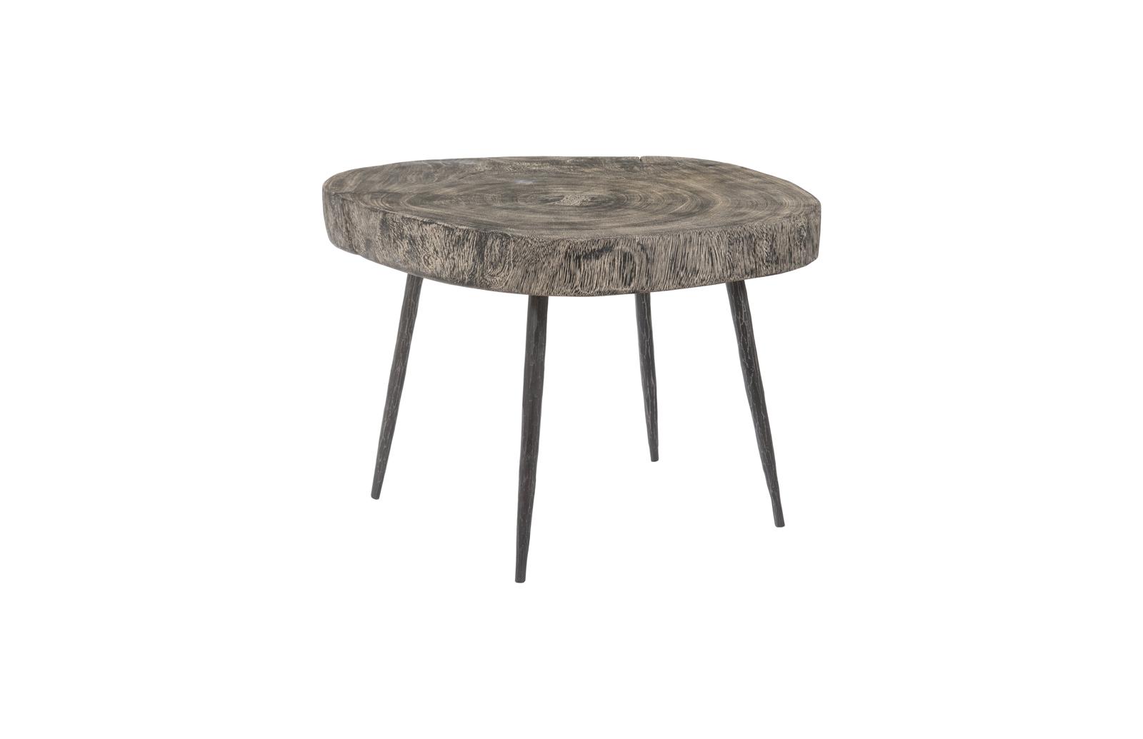 Crosscut Coffee Table, Gray Stone, Forged Legs