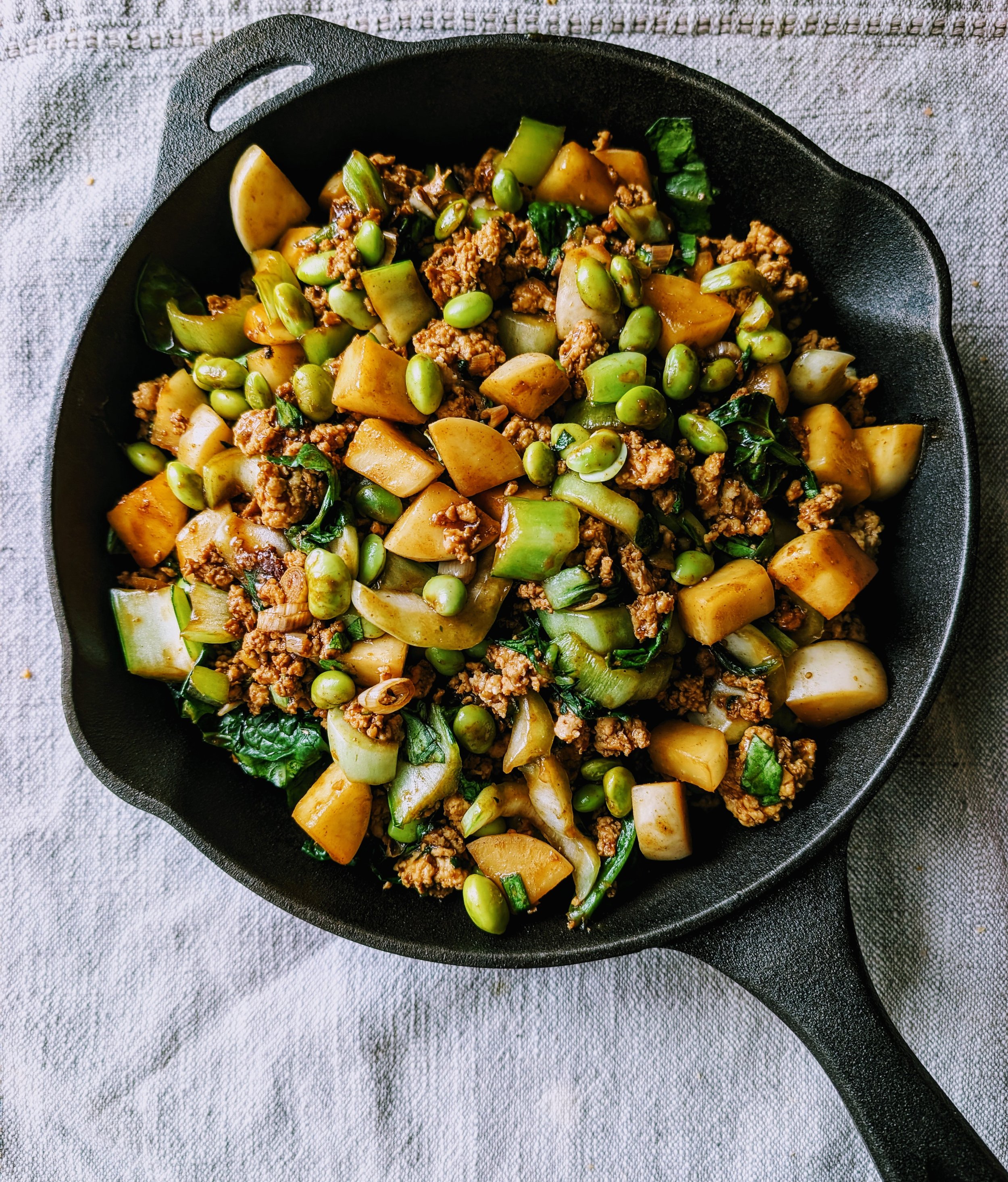 Sesame Ginger Chicken Skillet Dinner with Spring Veggies