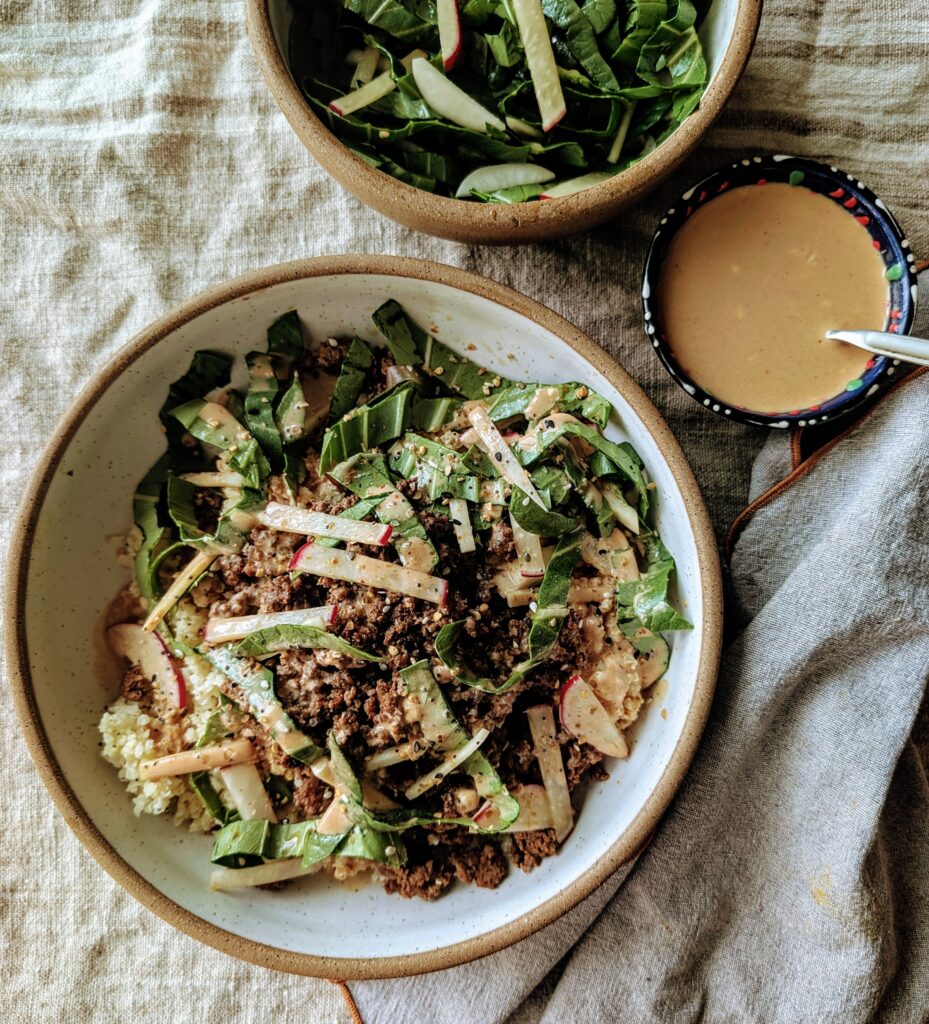20-Minute High-Protein Bang Bang Beef Bowls with Crunchy CSA Vegetables