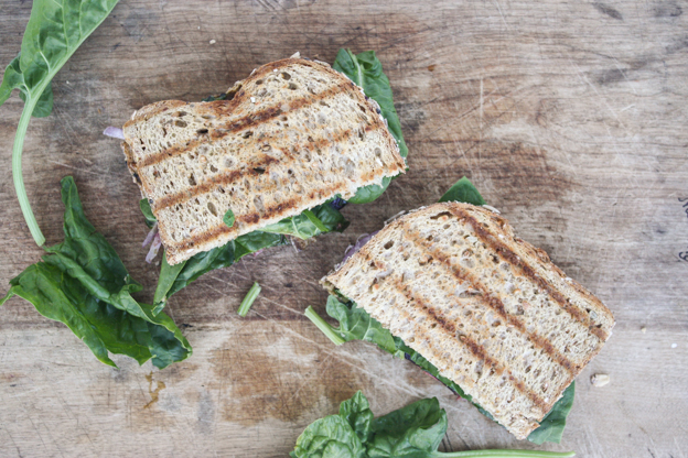 beet green pesto panini with roasted beets