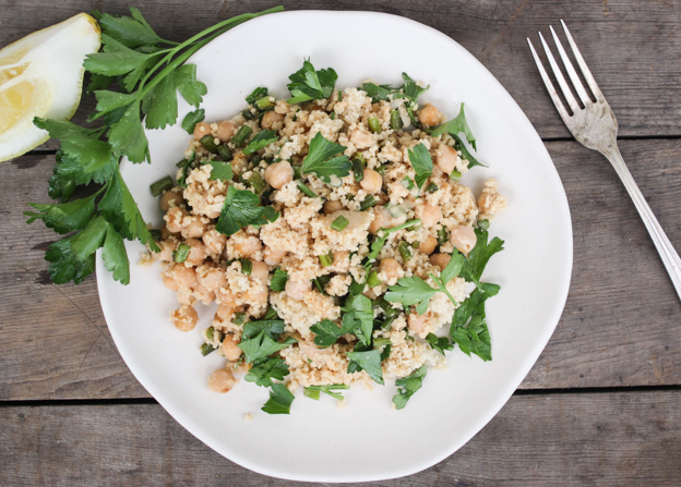 parsley and lemon couscous with tahini sauce
