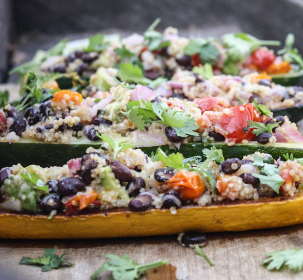 cumin-lime and black bean zucchini boats