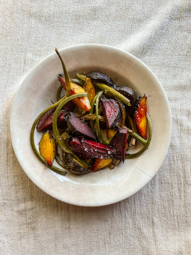 Simple Roasted Beets & Garlic Scapes
