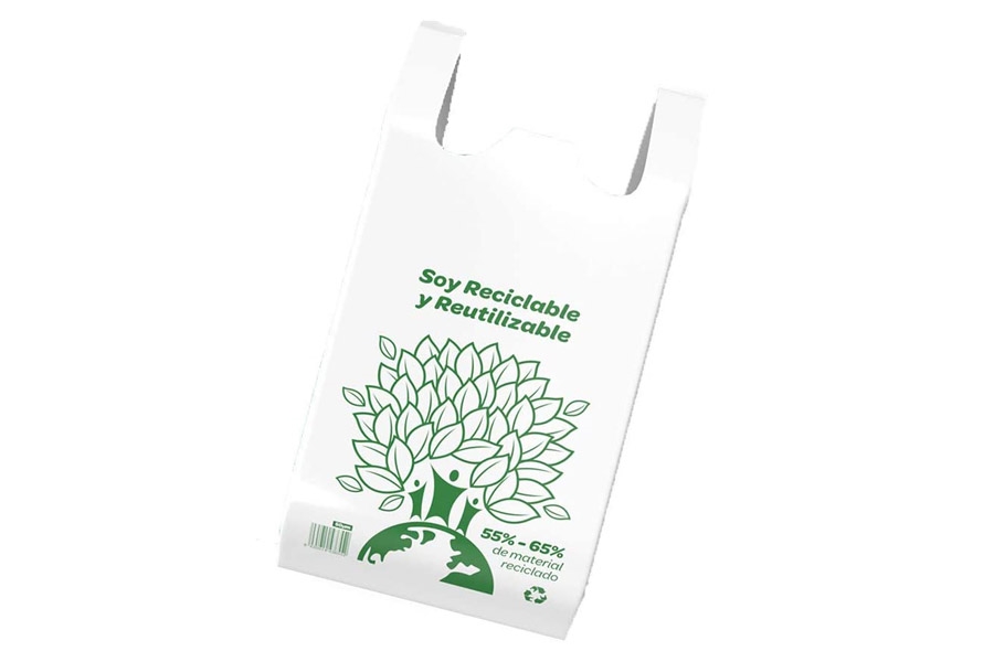 Bolsa Camiseta Reciclada 48x59 con Asas - Paquete 100 Unidades Ecológicas