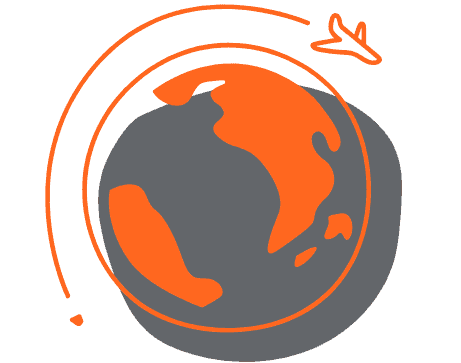 Global interconnected world with an airplane icon representing diversity and international collaboration.