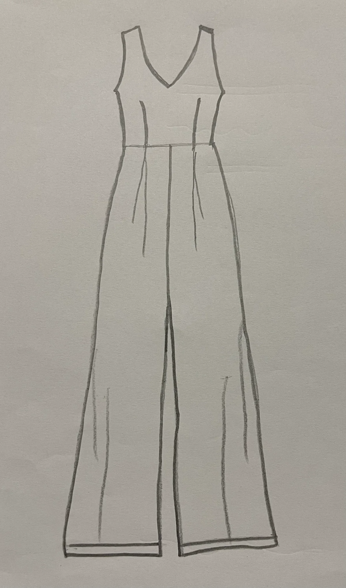 Hand-drawn front and back design sketch of the Square Neck Jumpsuit on DIYO