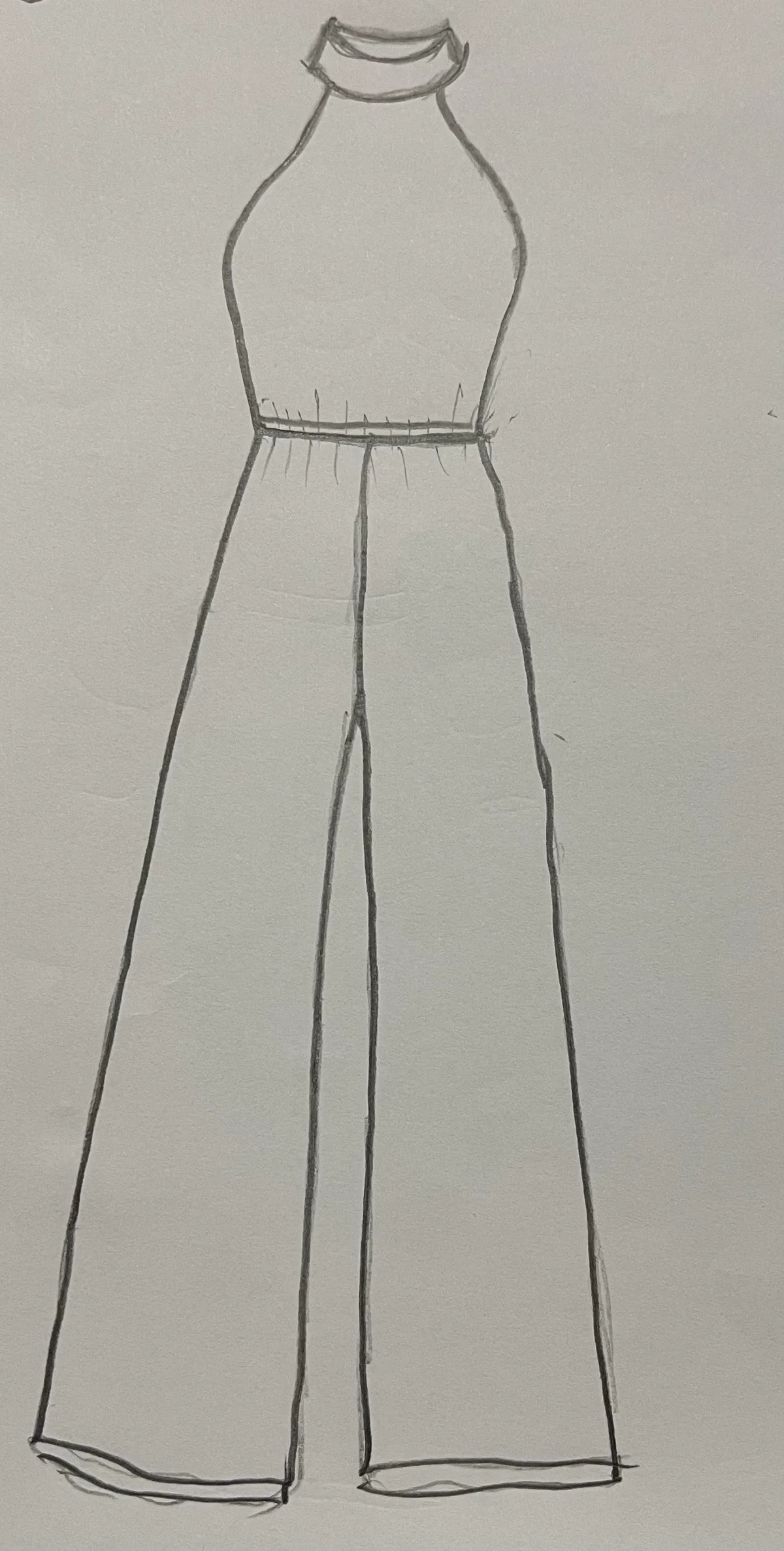 Hand-drawn front and back design sketch of the Utility Jumpsuit on DIYO