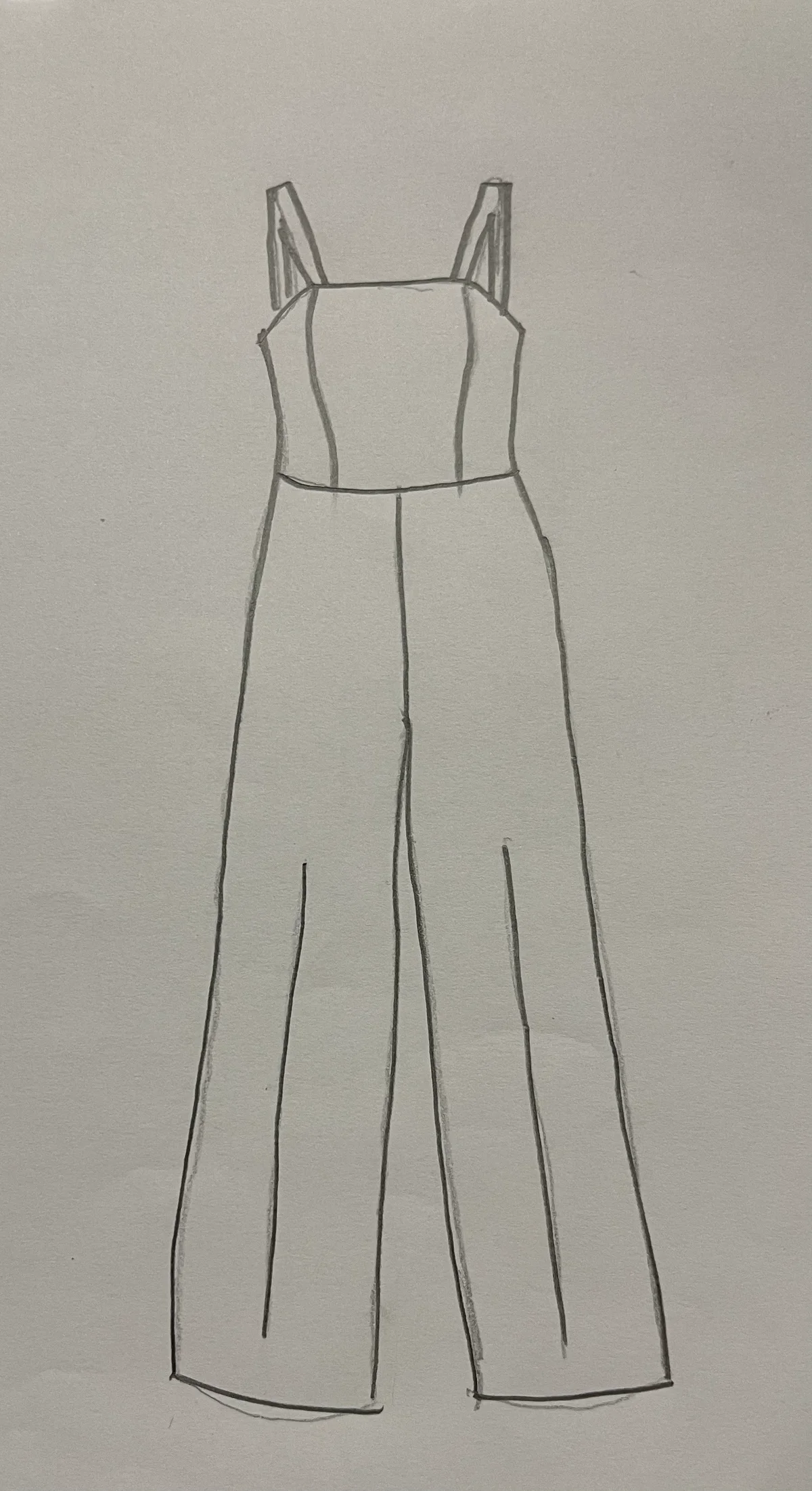 Hand-drawn front and back design sketch of the Fitted Jumpsuit on DIYO