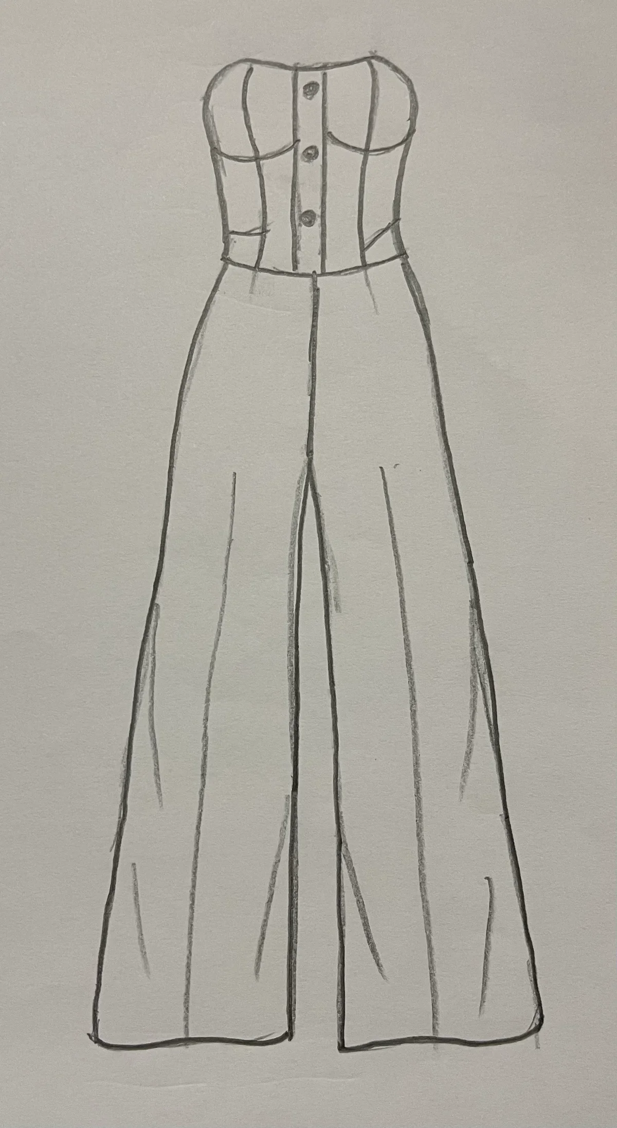 Hand-drawn front and back design sketch of the Tie-Waist Jumpsuit on DIYO