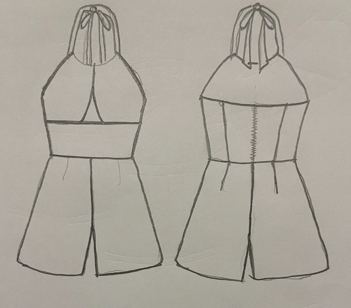 Hand-drawn front and back design sketch of the Striped Jumpsuit on DIYO