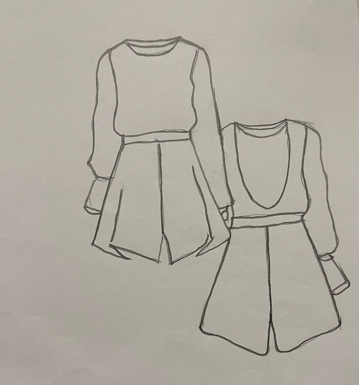 Hand-drawn front and back design sketch of the Linen Jumpsuit on DIYO
