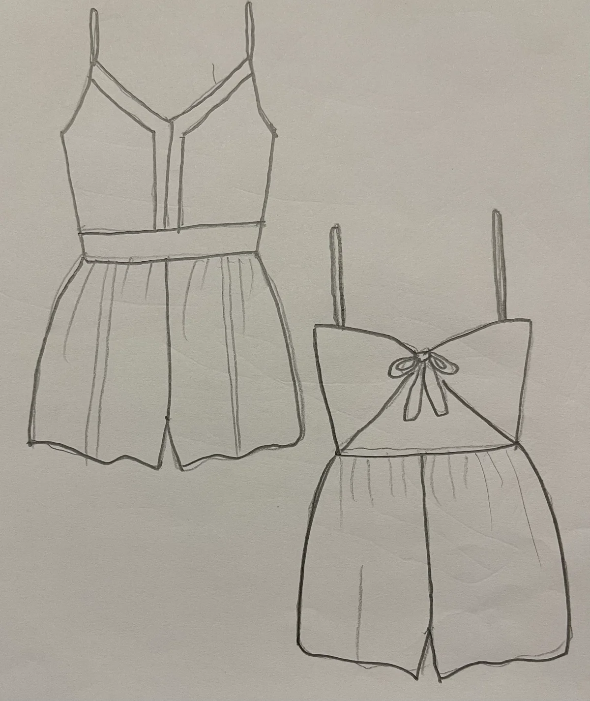 Hand-drawn front and back design sketch of the Denim Jumpsuit on DIYO