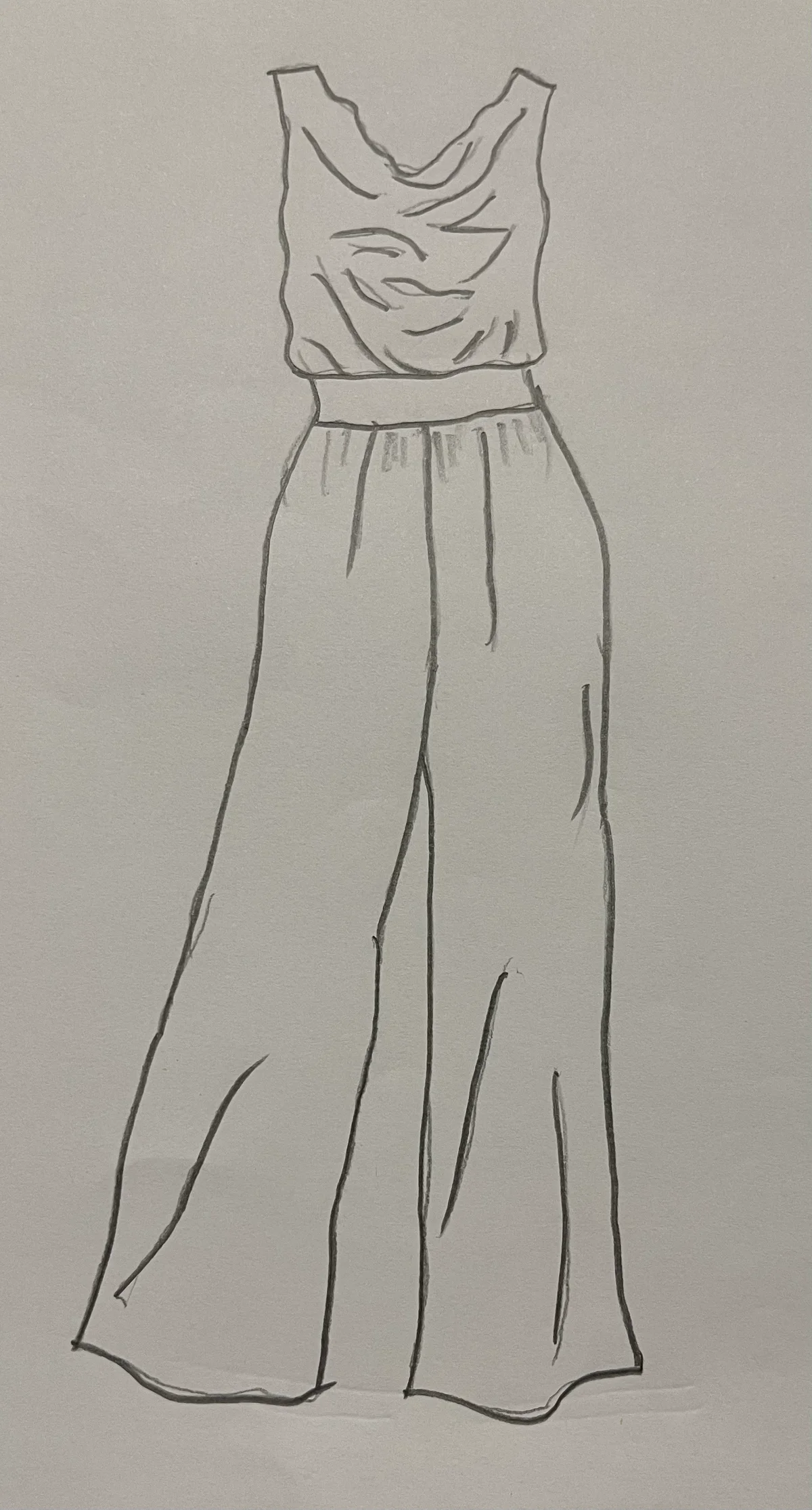 Hand-drawn front and back design sketch of the Culotte Jumpsuit on DIYO