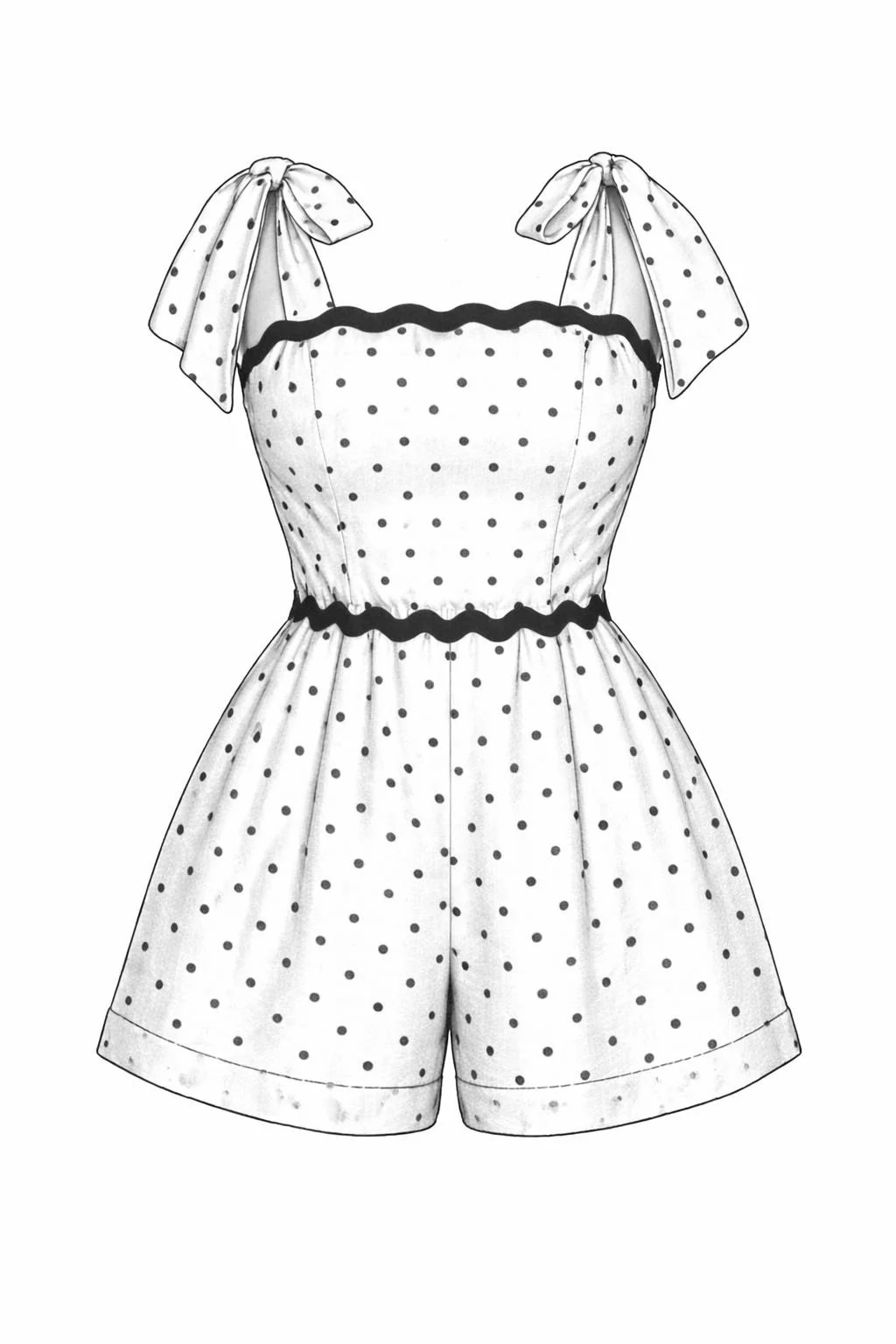 Hand-drawn front and back design sketch of the Tie-Shoulder Jumpsuit on DIYO