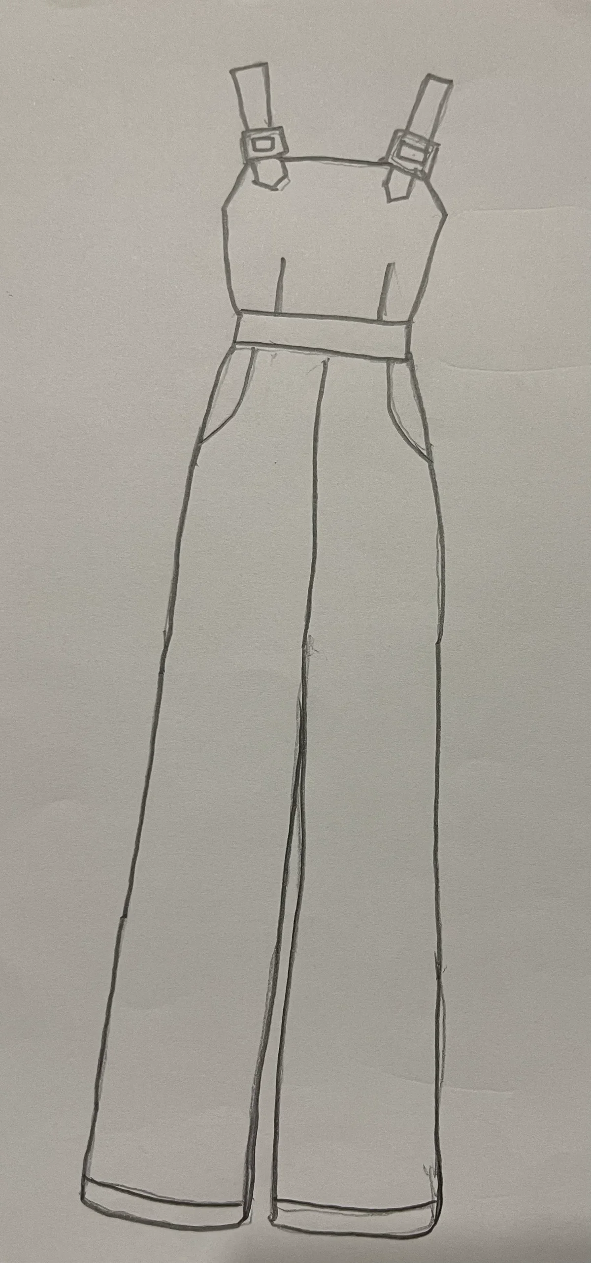 Hand-drawn front and back design sketch of the Belted Jumpsuit on DIYO