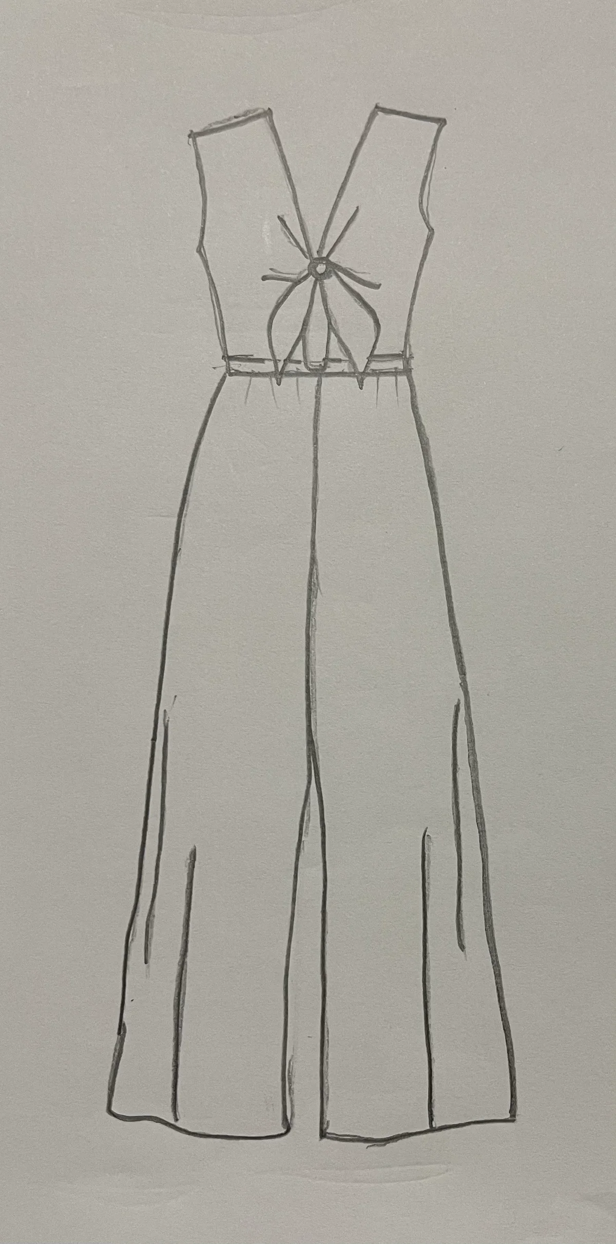 Hand-drawn front and back design sketch of the Wrap Jumpsuit on DIYO
