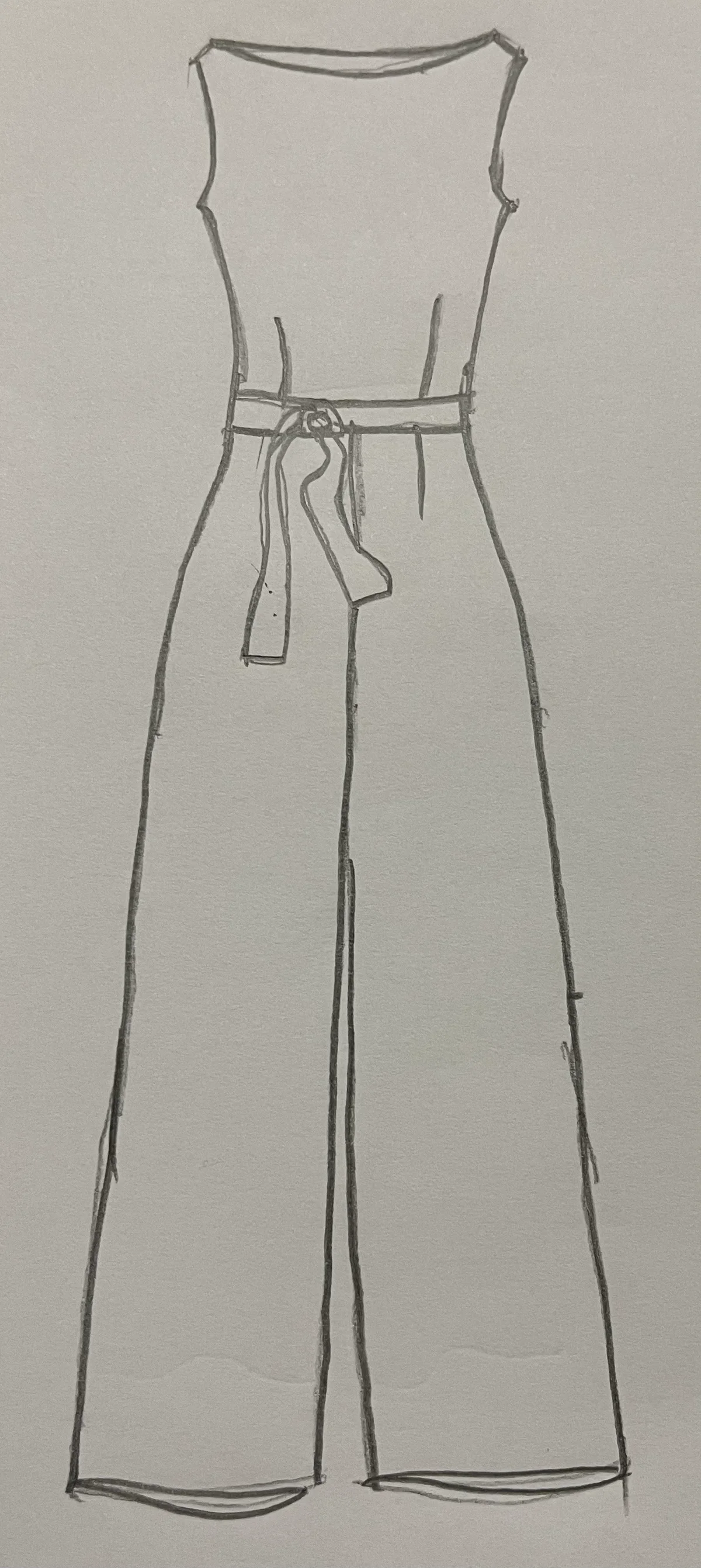 Hand-drawn front and back design sketch of the Cropped Jumpsuit on DIYO