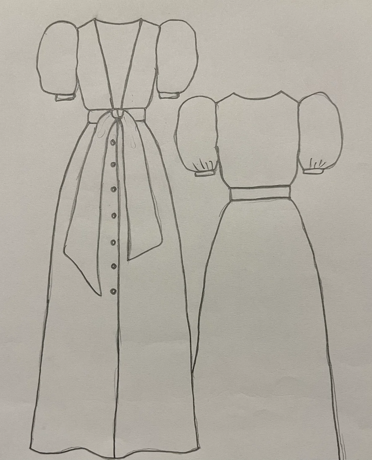 Hand-drawn front and back design sketch of the Sheath Dress on DIYO