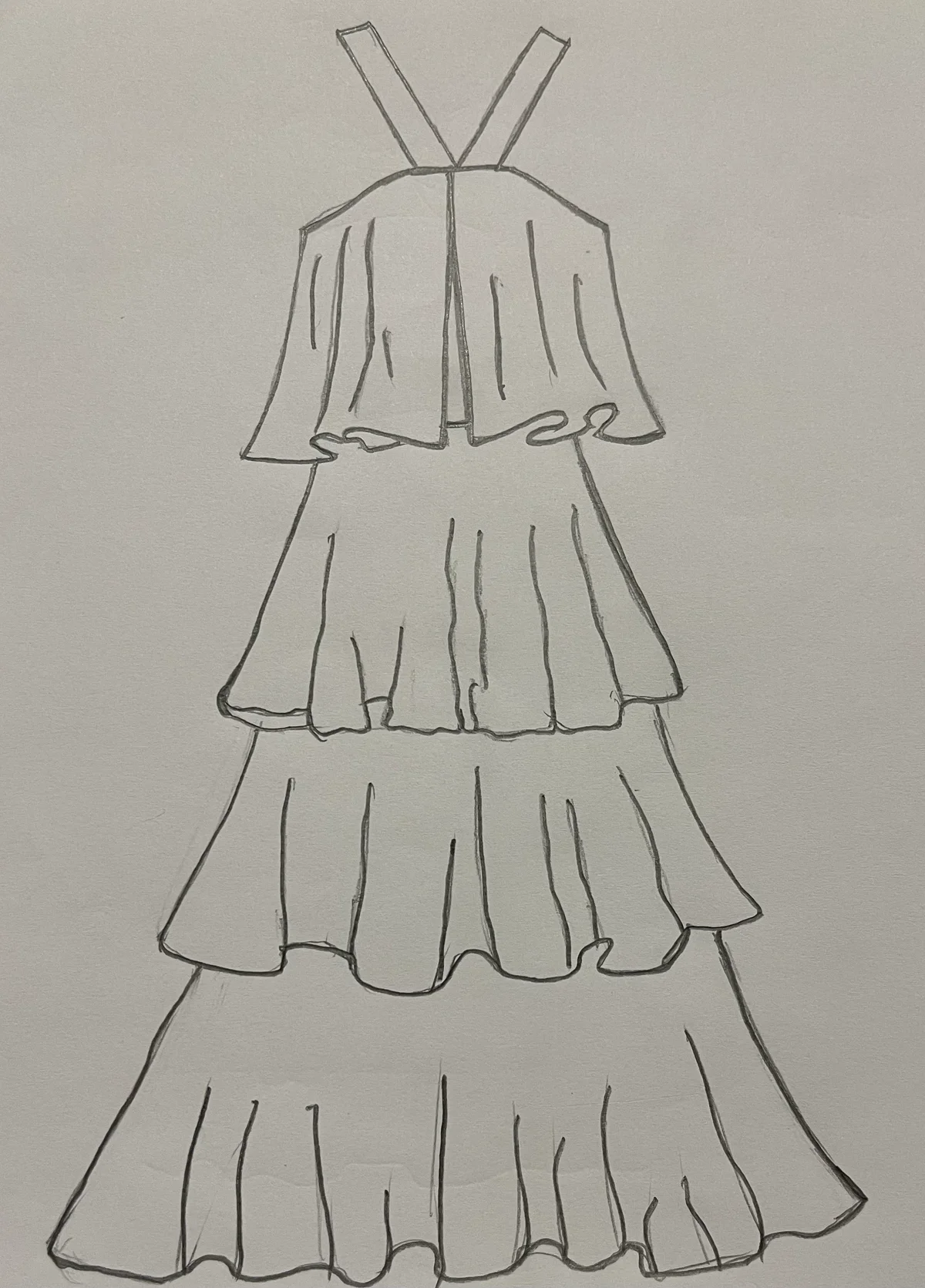 Hand-drawn front and back design sketch of the Pinafore Dress on DIYO