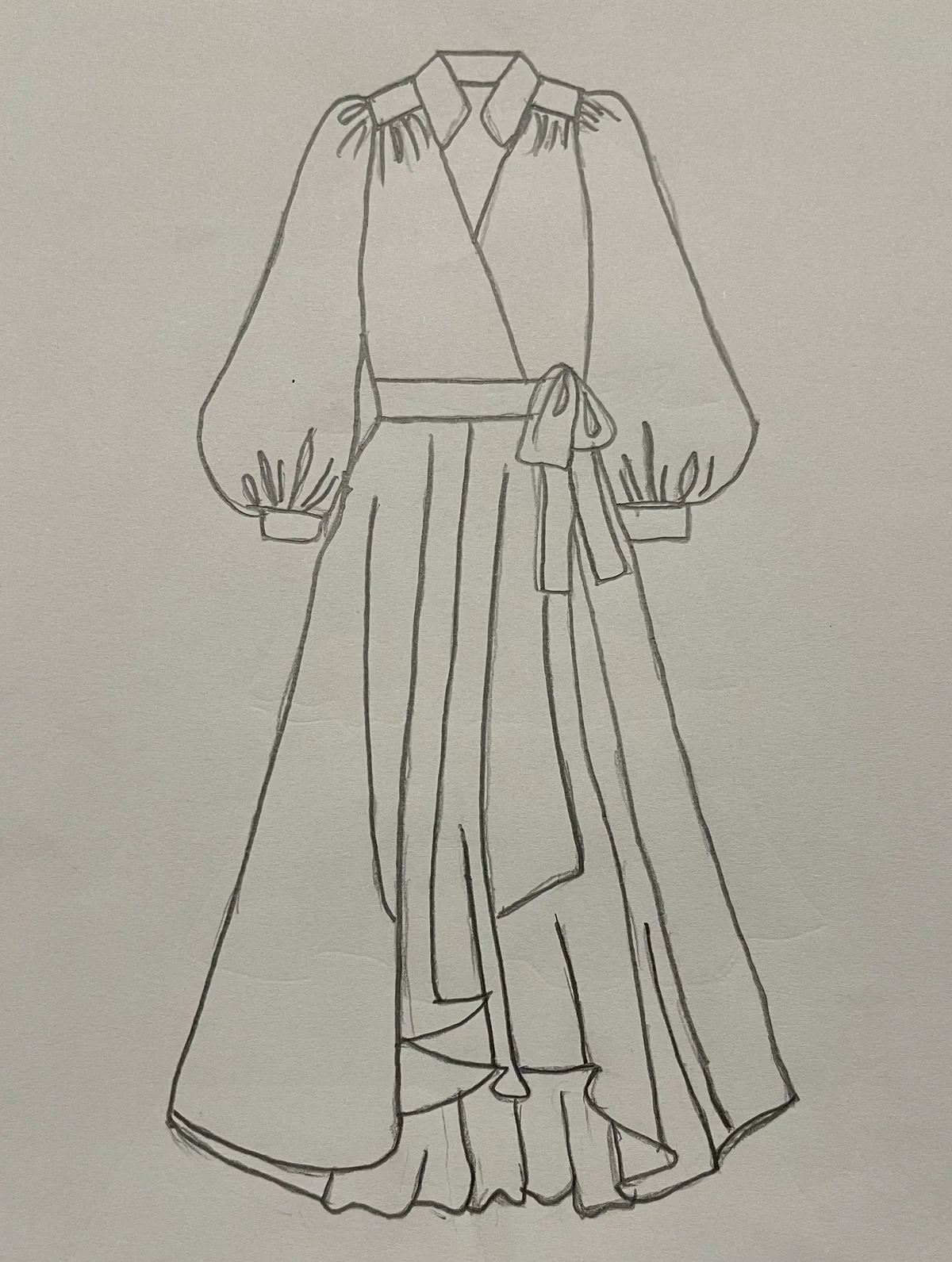 Hand-drawn front and back design sketch of the Smock Dress on DIYO