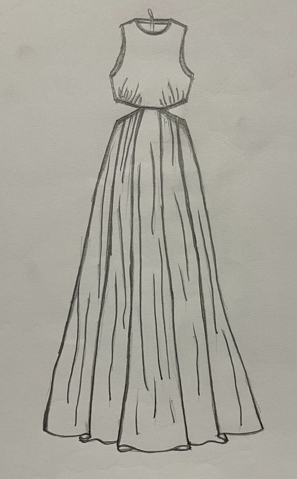 Hand-drawn front and back design sketch of the Tiered Sundress on DIYO
