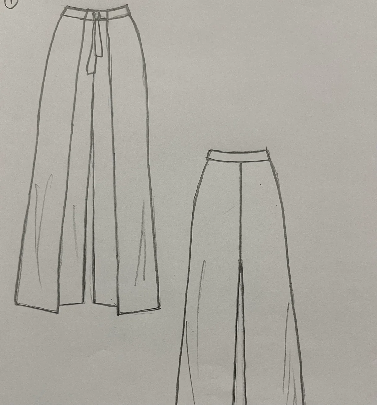 Hand-drawn front and back design sketch of the Wide Leg Pants on DIYO