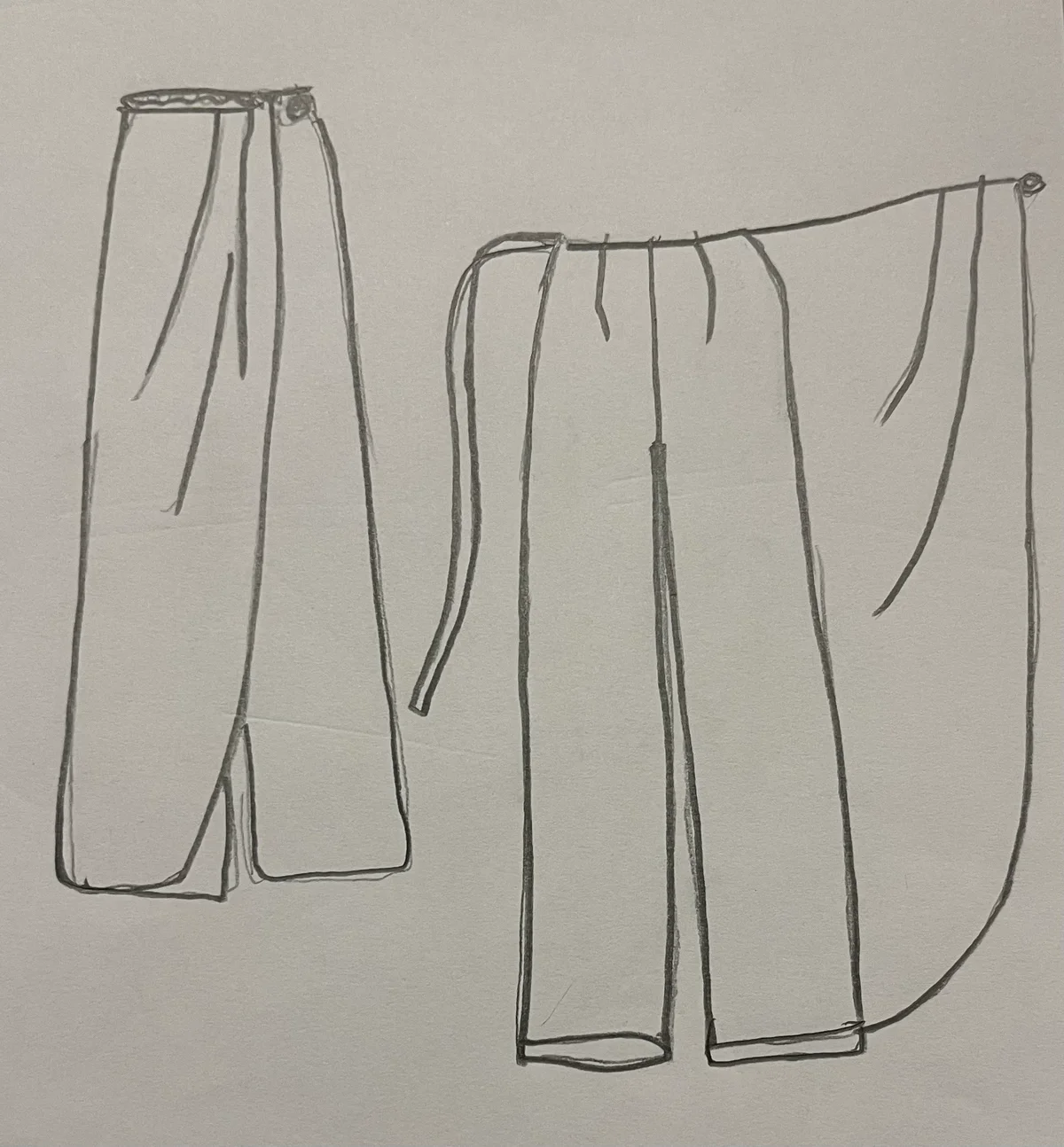 Hand-drawn front and back design sketch of the Culottes on DIYO