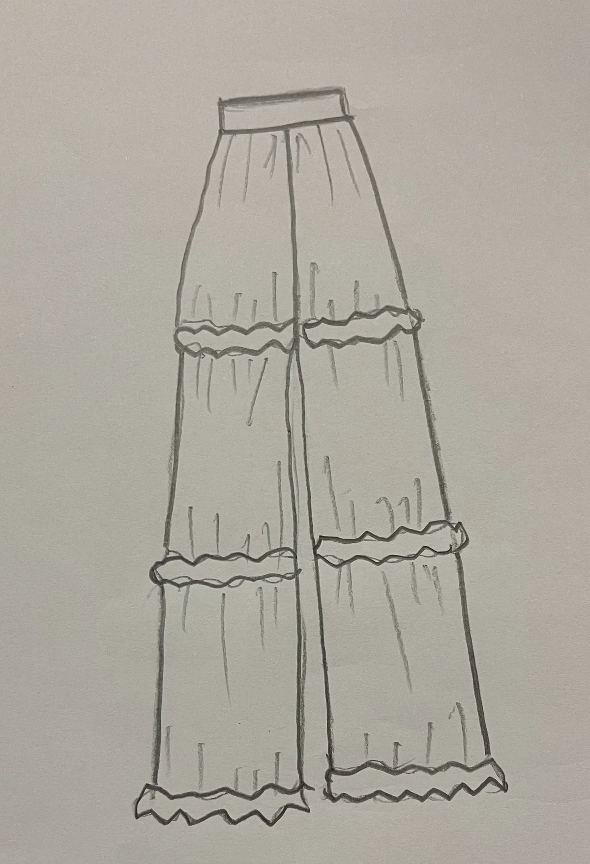 Hand-drawn front and back design sketch of the Palazzo Pants on DIYO