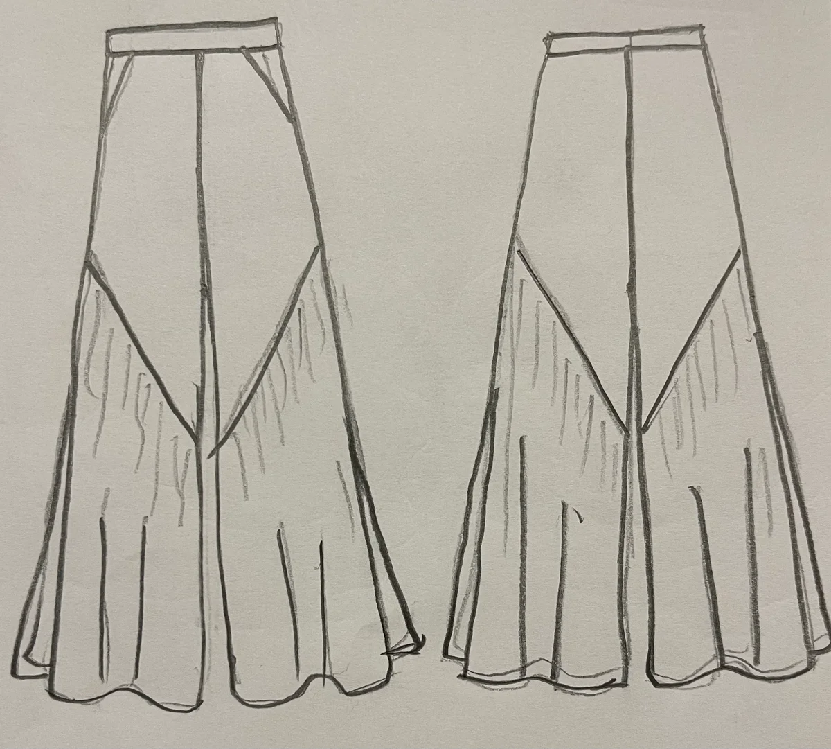 Hand-drawn front and back design sketch of the Pleated Trousers on DIYO