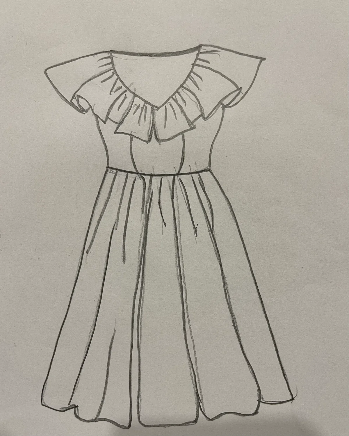 Hand-drawn front and back design sketch of the Skater Dress on DIYO