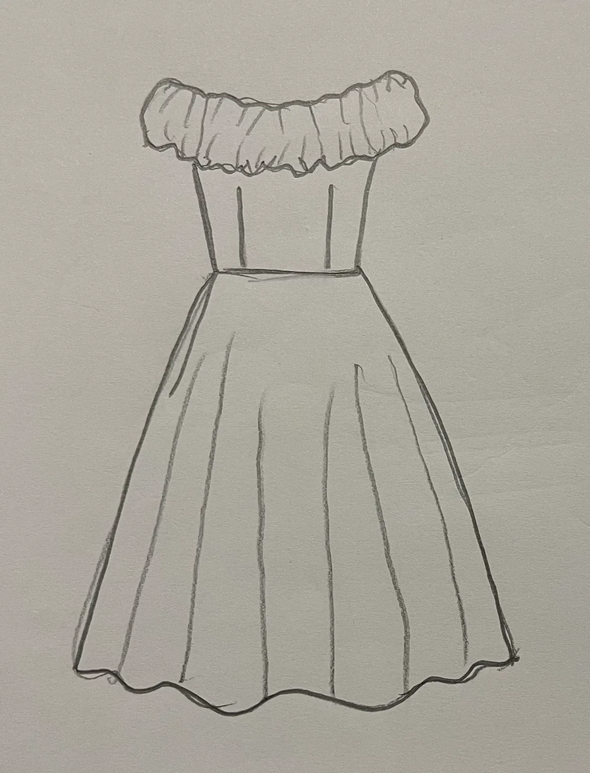 Hand-drawn front and back design sketch of the Bell Sleeve Mini Dress on DIYO