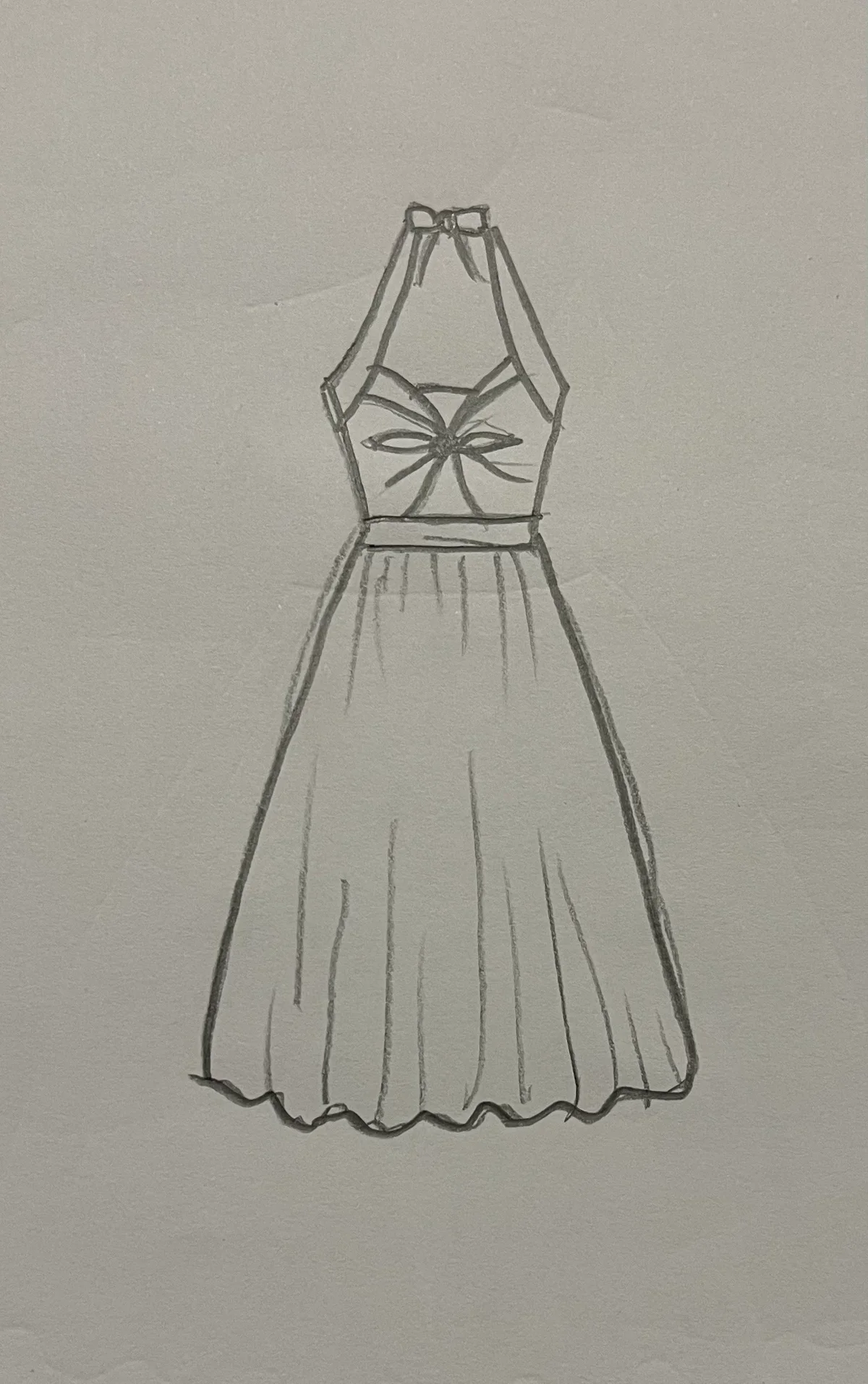 Hand-drawn front and back design sketch of the Smock Mini Dress on DIYO