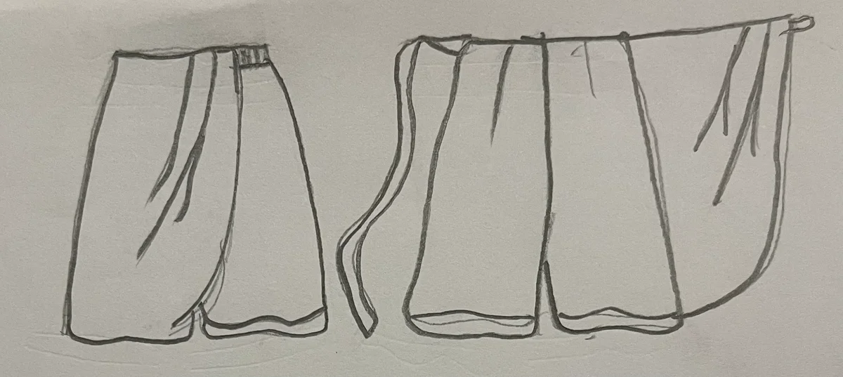 Hand-drawn front and back design sketch of the Bermuda Shorts on DIYO