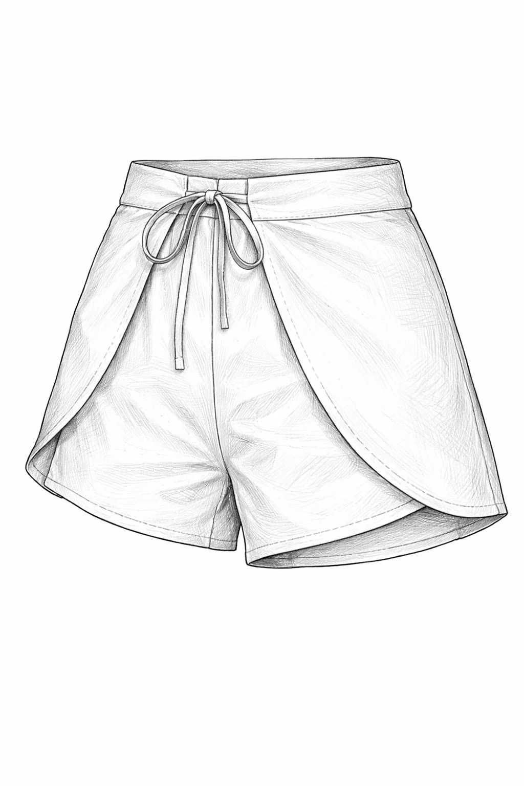 Hand-drawn front and back design sketch of the Culotte Shorts on DIYO