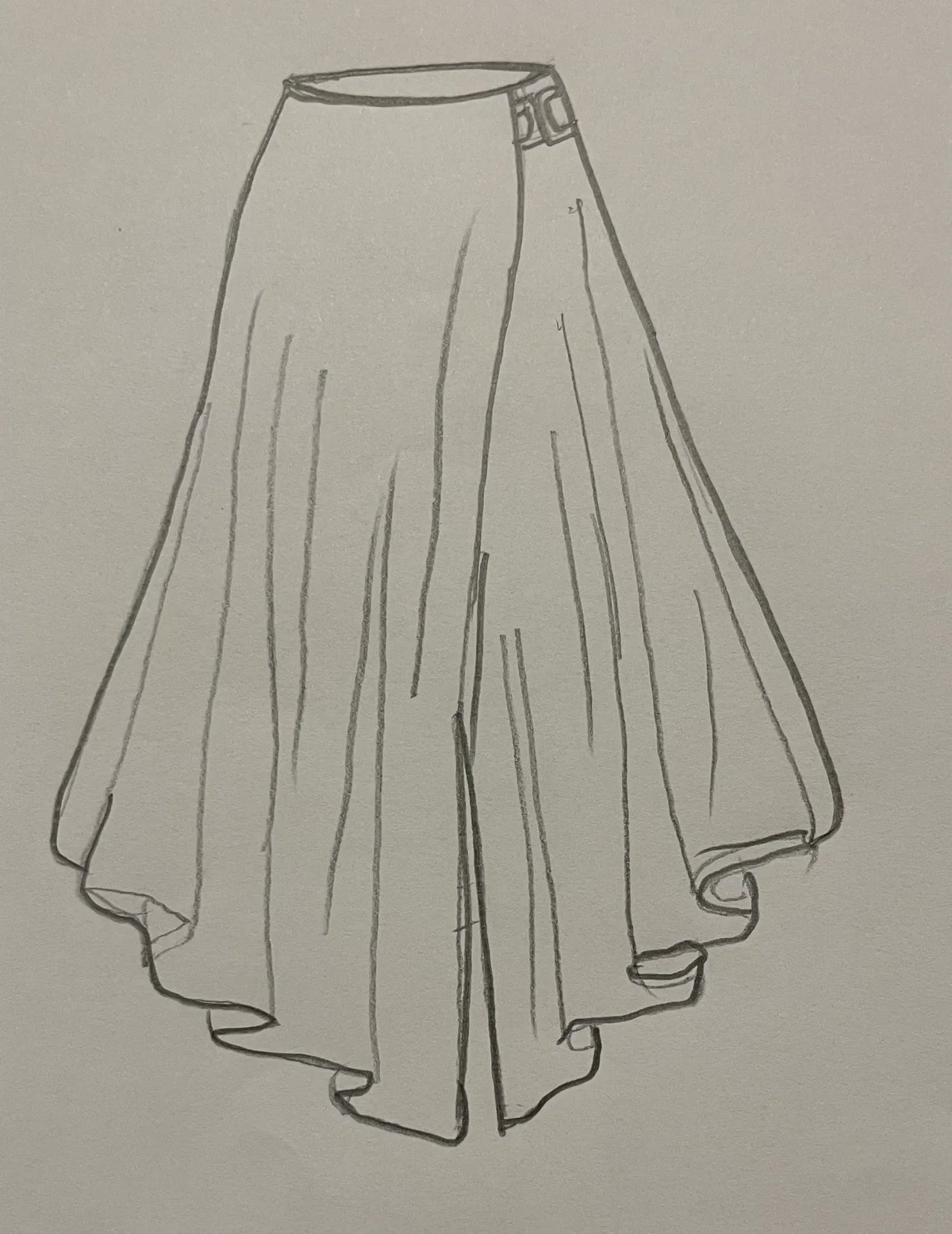Hand-drawn front and back design sketch of the A-Line Skirt on DIYO