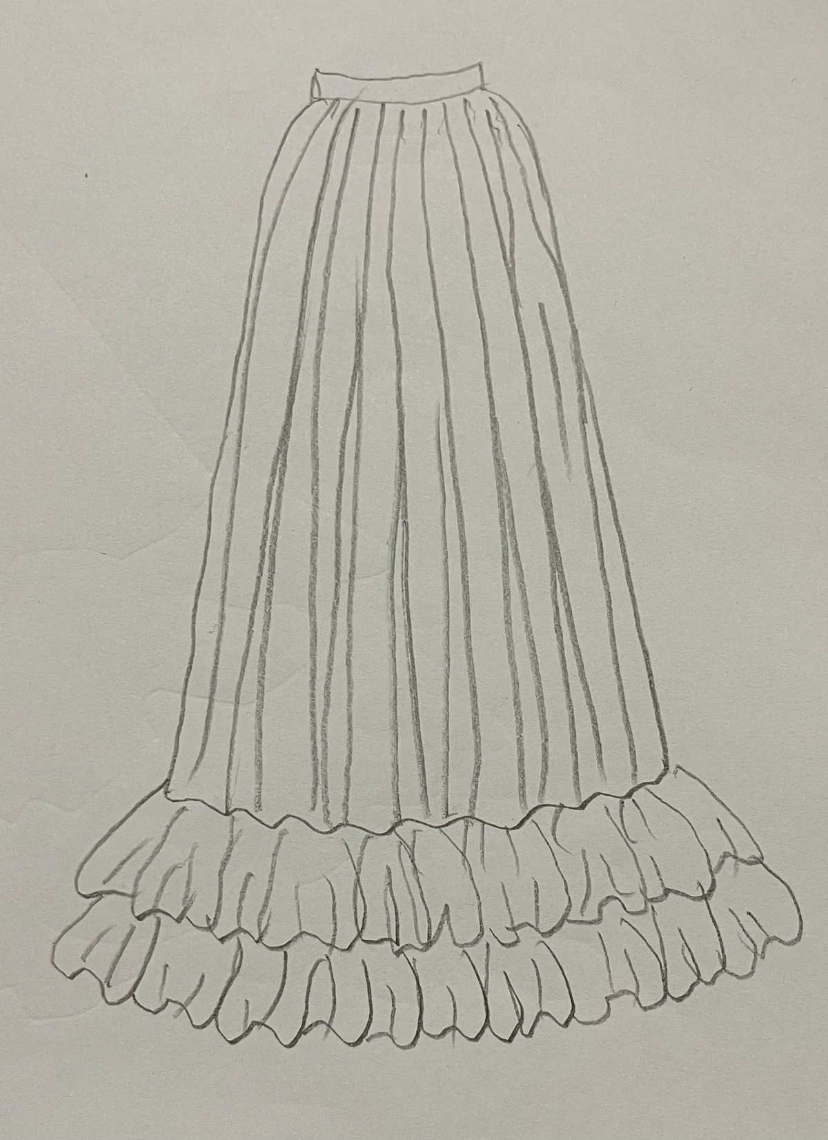 Hand-drawn front and back design sketch of the Tiered Skirt on DIYO