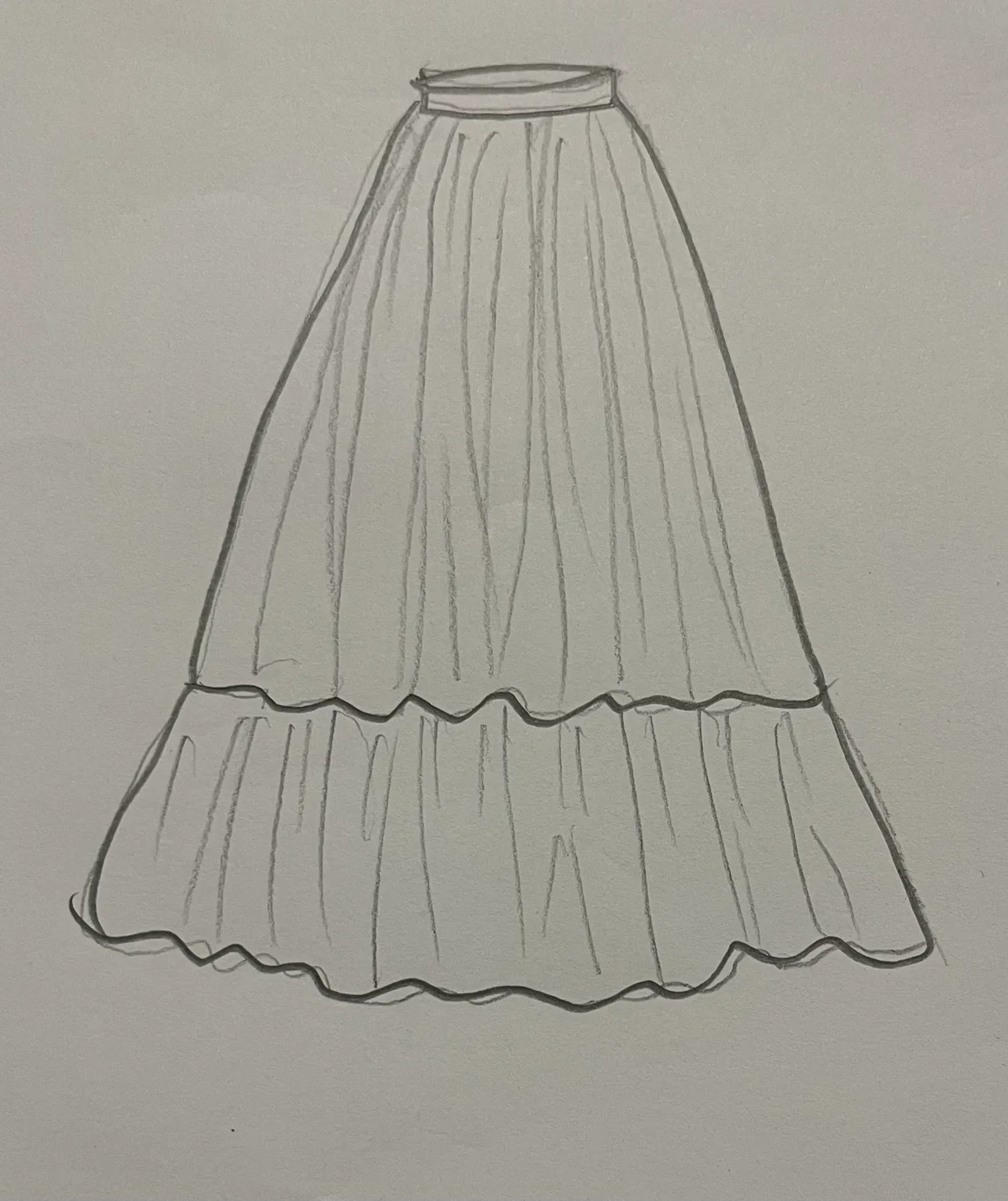 Hand-drawn front and back design sketch of the High-Waisted Skirt on DIYO