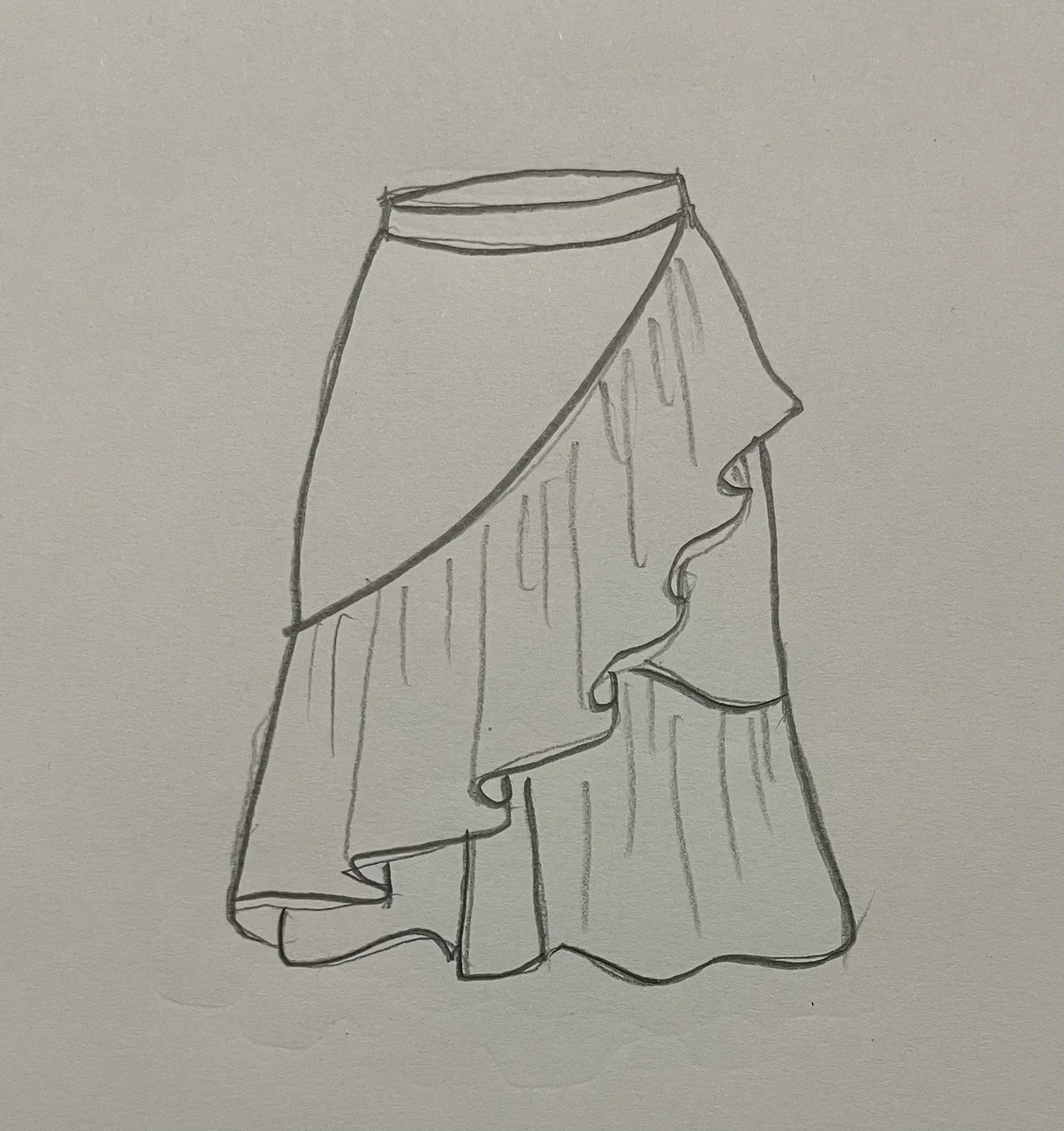 Hand-drawn front and back design sketch of the Slit Skirt on DIYO