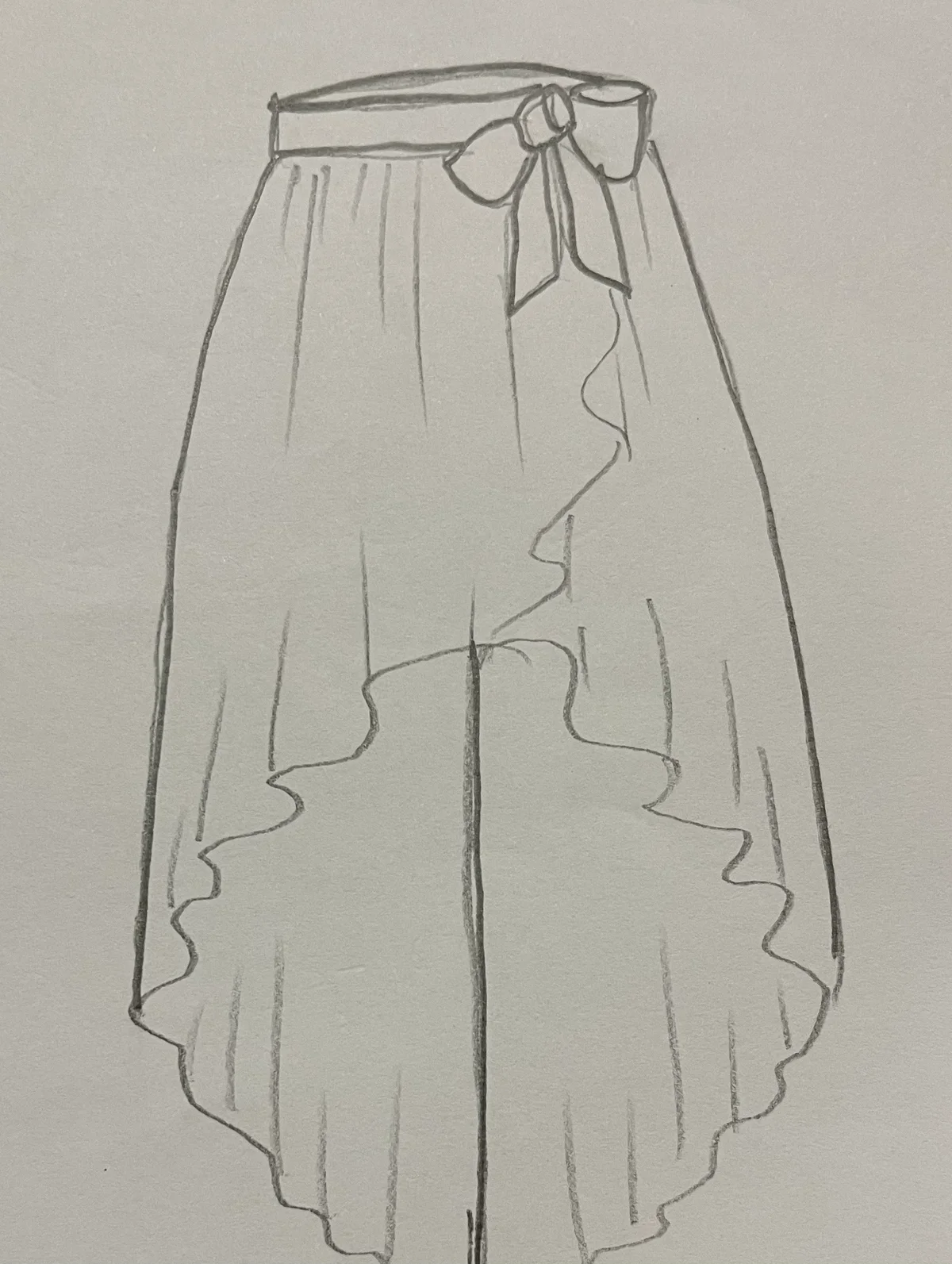 Hand-drawn front and back design sketch of the Flared Skirt on DIYO