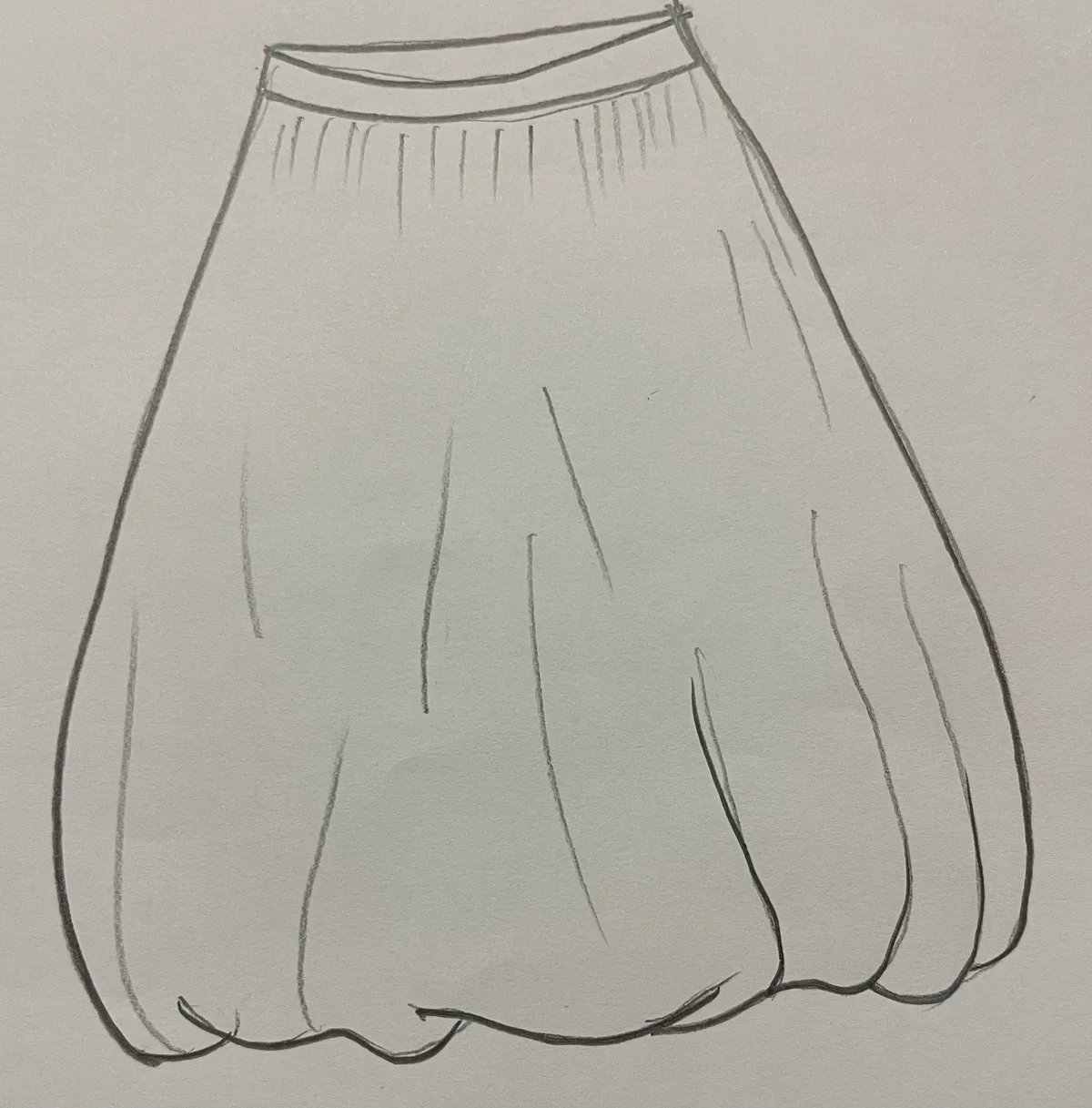 Hand-drawn front and back design sketch of the Bias Cut Skirt on DIYO