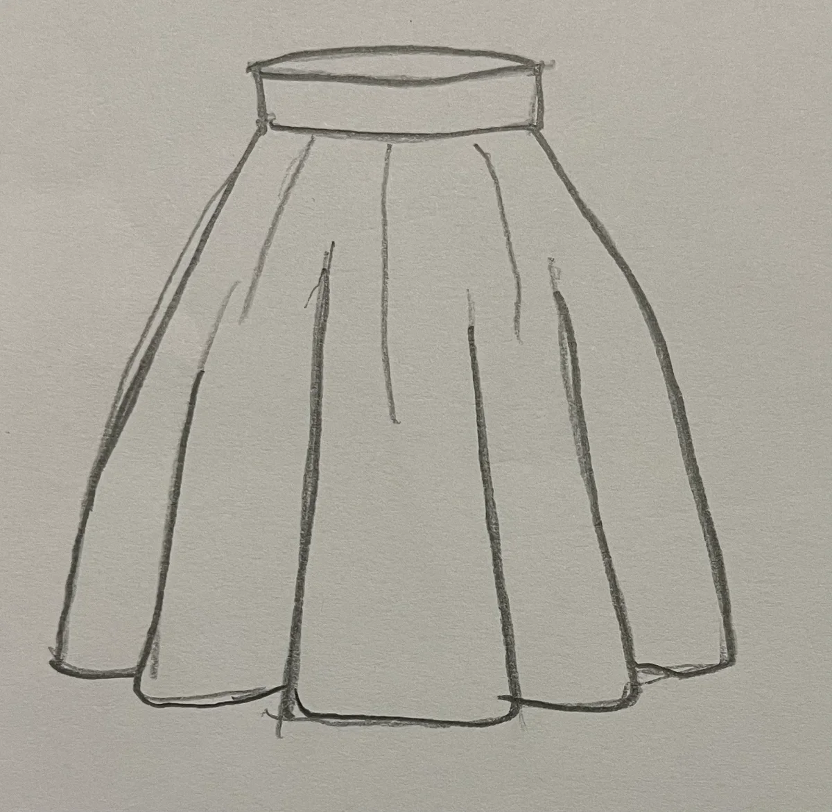 Hand-drawn front and back design sketch of the Button-Front Skirt on DIYO