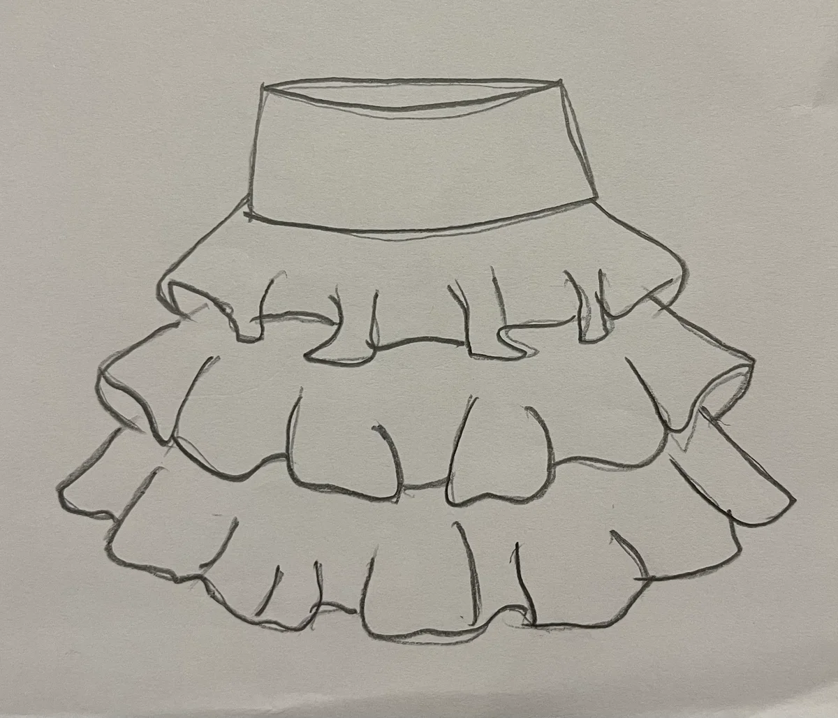 Hand-drawn front and back design sketch of the Handkerchief Hem Skirt on DIYO