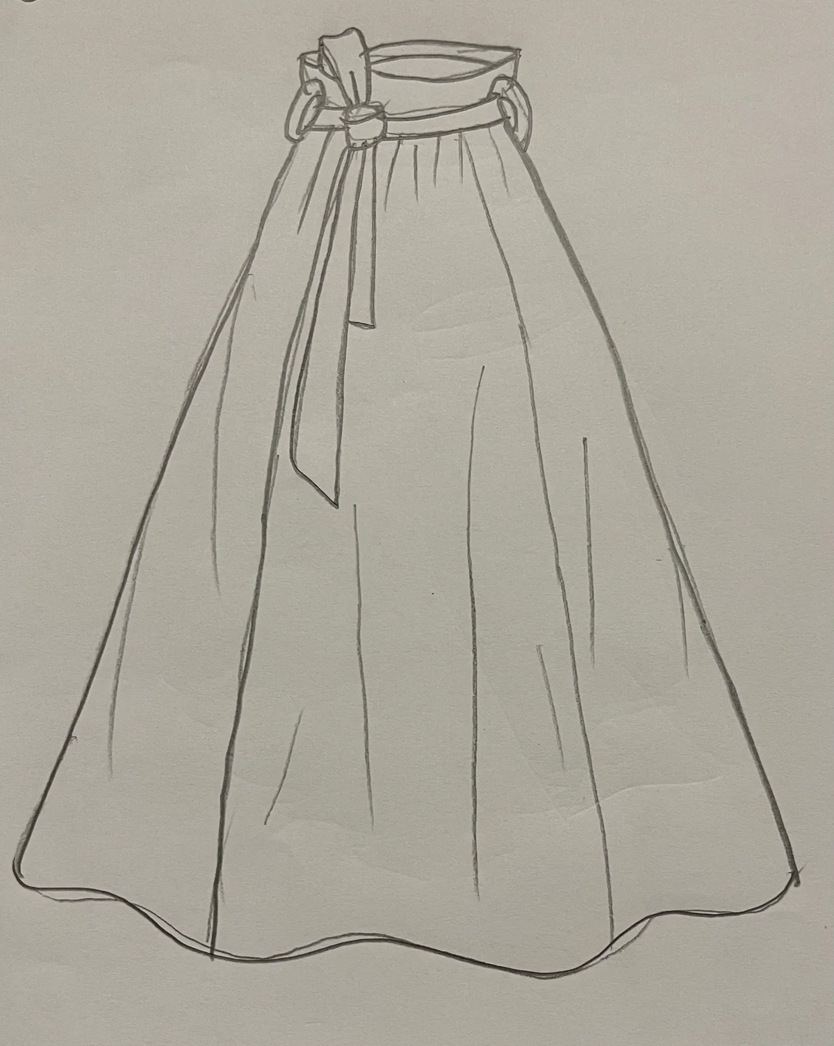 Hand-drawn front and back design sketch of the Pleated Skirt on DIYO
