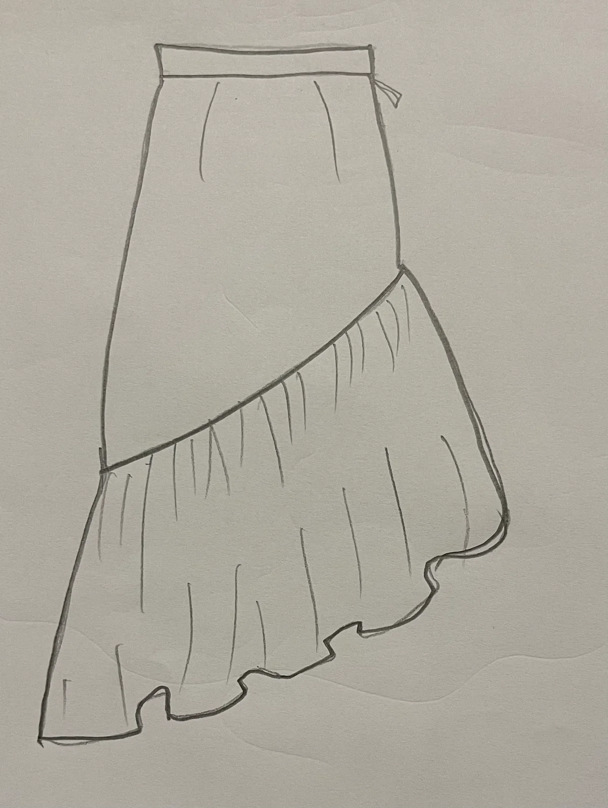 Hand-drawn front and back design sketch of the Mini Skirt on DIYO