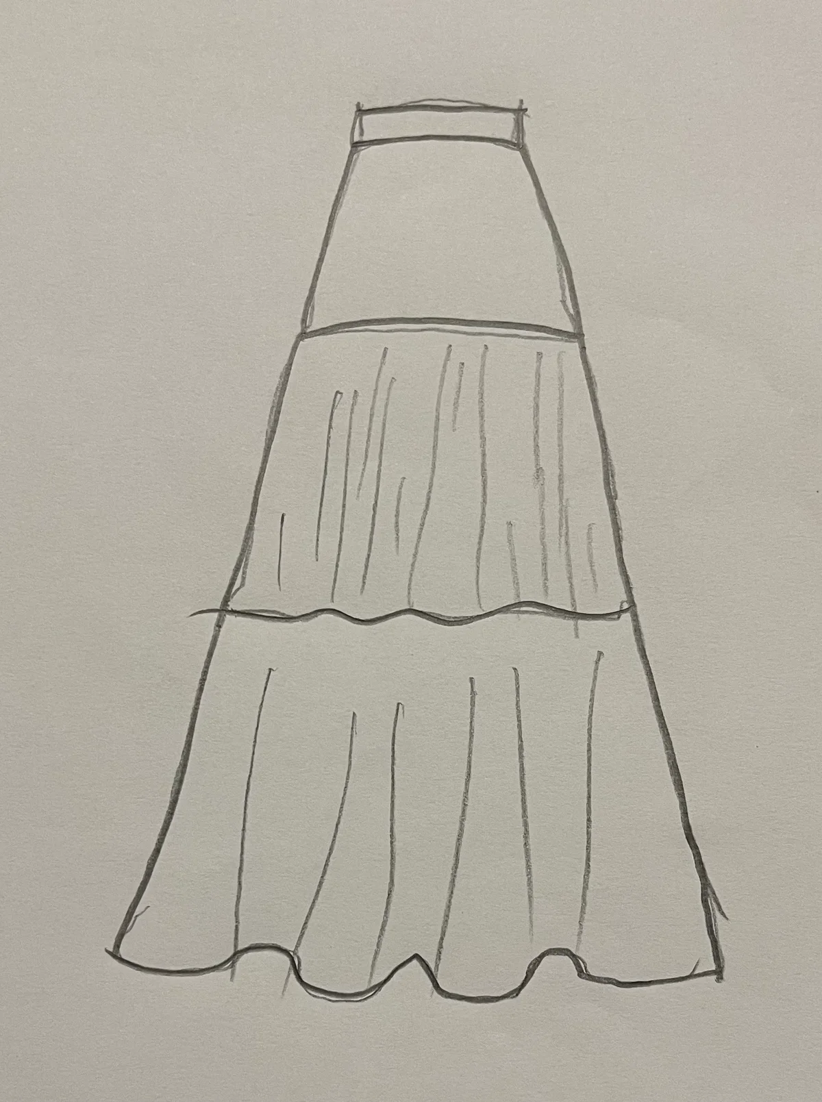 Hand-drawn front and back design sketch of the Midi Skirt on DIYO