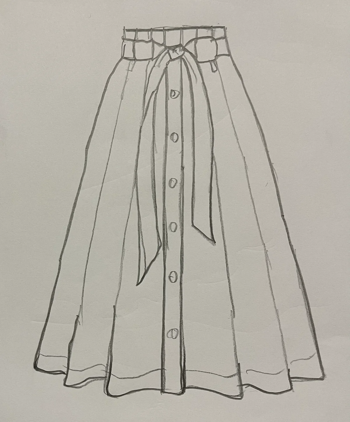 Hand-drawn front and back design sketch of the Wrap Skirt on DIYO